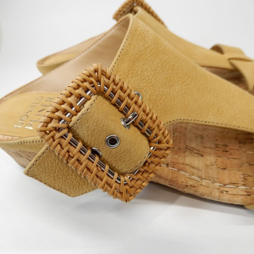 DONALD PLINER Vine SANDALS Size 7 Low Wedge Slide Slip On Honey Leather NEW - Picture 3 of 13